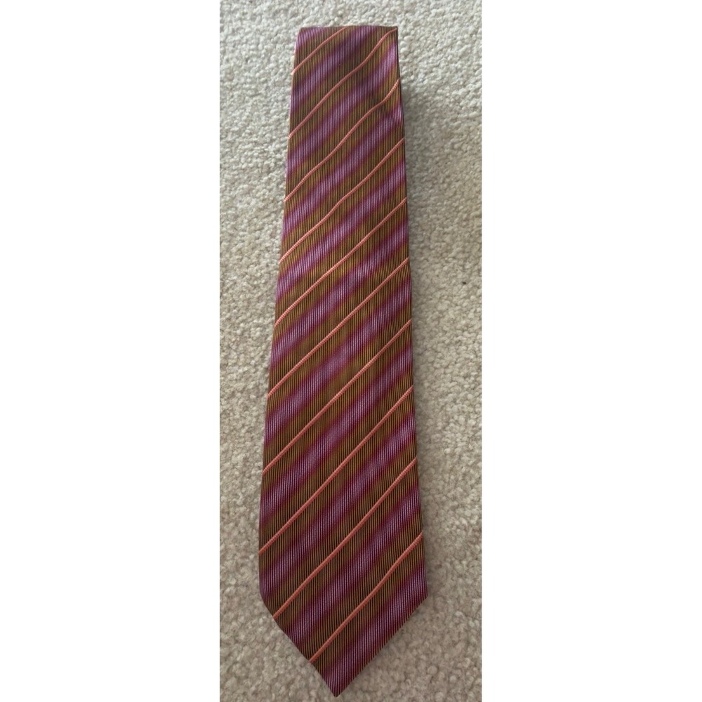 Salvatore Ferragamo Mens Silk Tie Made Italy Pink Burgundy Gold Striped Designer